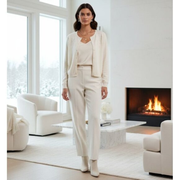 Chelsea Cambell Charter Club White Cashmere Cardigan Floral Embroidery Large - Picture 1 of 10